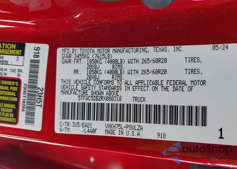 2024 Toyota Tundra Hybrid Limited 4Wd z USA, uszkodzony, nr VIN 5TFWC5DB2RX080318